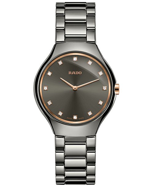 Rado Women S Swiss True Diamond Accent Plasma Tone Ceramic Bracelet Watch 30mm Reviews All Fine Jewelry Jewelry Watches Macy S