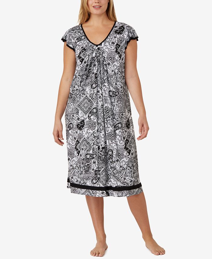 Ellen Tracy Plus Size Printed Knit Ballet-Length Nightgown - Macy's