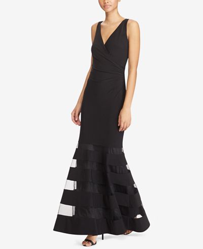Lauren Ralph Lauren Tulle-Panel Jersey Gown - Dresses - Women - Macy&#39;s