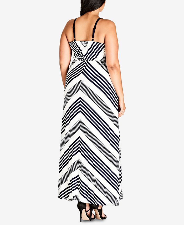 City Chic Trendy Plus Size Striped Drawstring Maxi Dress - Macy's
