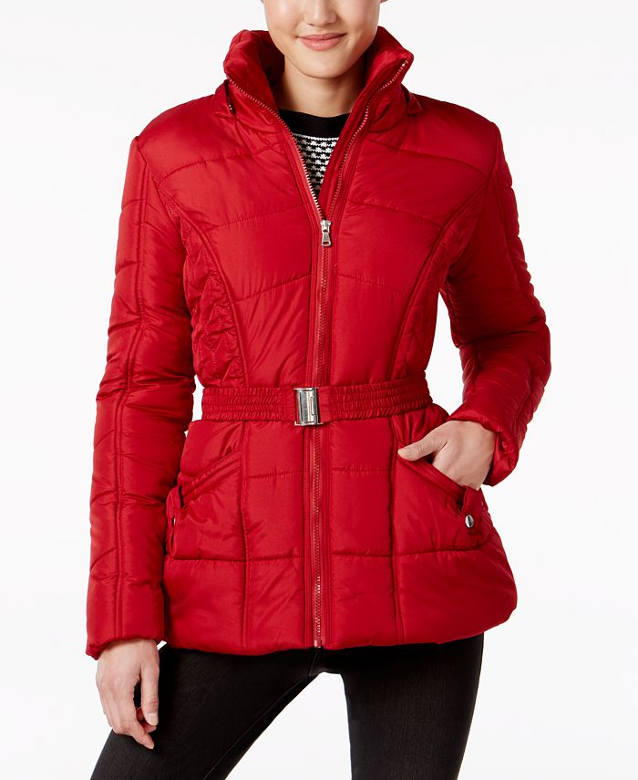Rampage Juniors' Faux-Fur-Trim Belted Puffer Coat, Created for Macy's ...