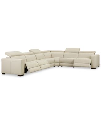 Nevio 6-pc Leather "L" Shaped Sectional Sofa with 3 Power Recliners and Articulating Headrests