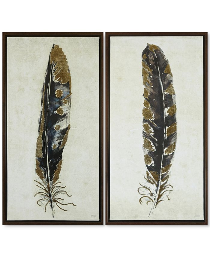 JLA Home - Gilded Feathers 2-Pc. Foil-Embellished Canvas Print Set