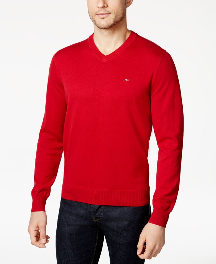 Tommy Hilfiger Men's Signature Solid V-Neck Sweater, Created for Macy's ...