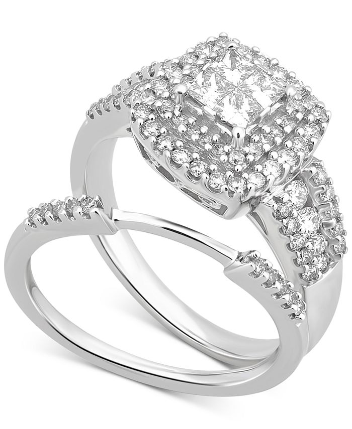 Macy's Diamond Cluster Bridal Set (1-1/5 ct. t.w.) in 14k White Gold ...