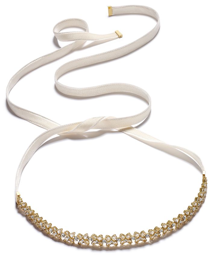 kate spade new york Gold-Tone Crystal Cluster Ribbon Choker Necklace ...