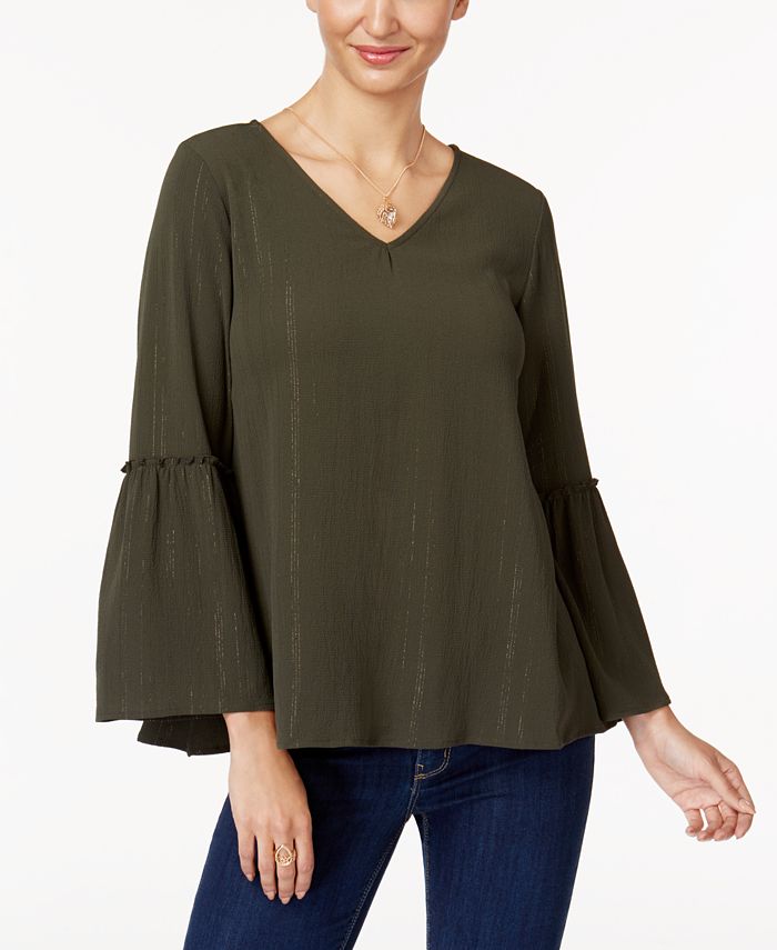Style & Co Petite Metallic Bell-Sleeve Top, Created for Macy's ...