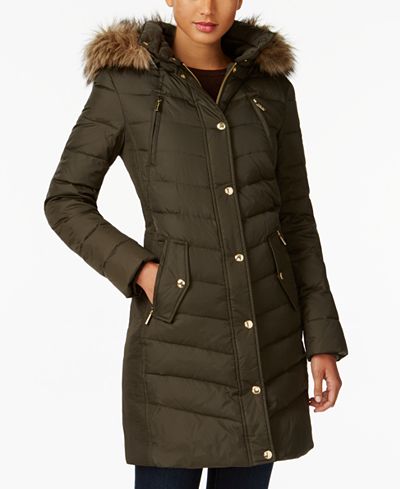 MICHAEL Michael Kors Faux-Fur-Trim Down Coat, a Macy's Exclusive Style ...