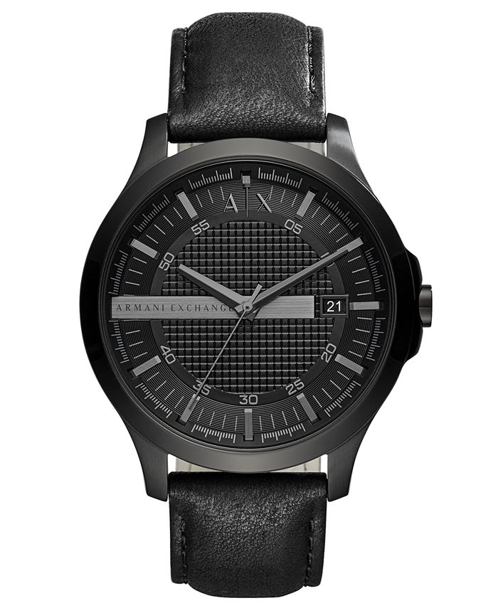 AX Armani Exchange Men's Hampton Black Leather Strap Watch 46mm Macy's