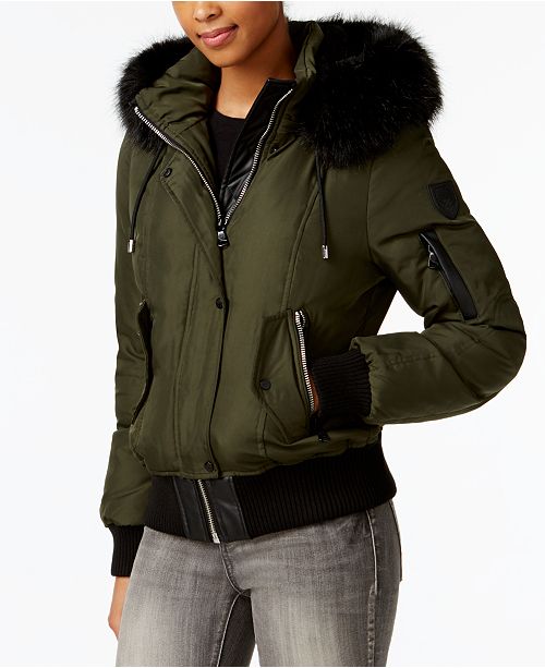 Vince Camuto Faux Fur Trim Down Bomber Coat Reviews Coats