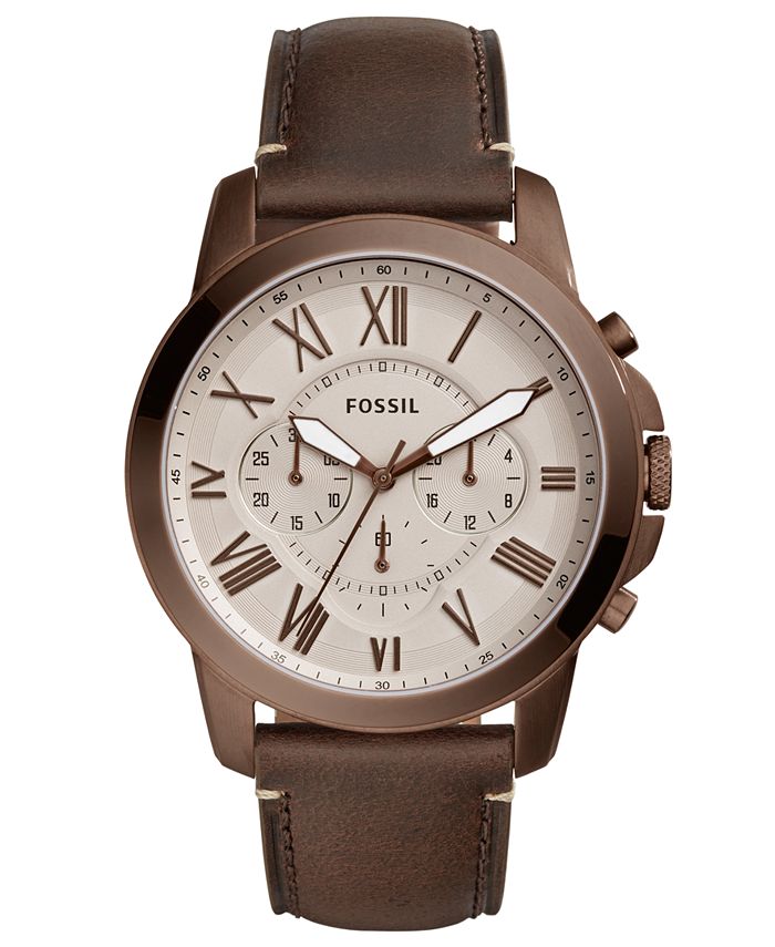 Fossil Men's Chronograph Grant Brown Leather Strap Watch 44mm Macy's