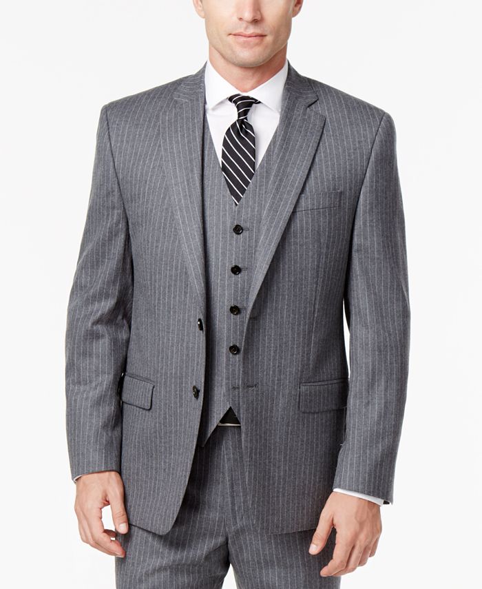 Lauren Ralph Lauren Mens Classic Fit Ultraflex Light Gray Pinstripe Flannel Vested Suit Macys