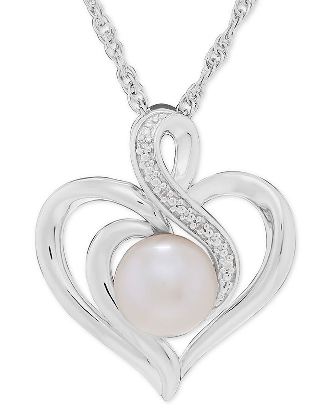 Macy's Freshwater Pearl (7mm) & Diamond Accent Heart Pendant Necklace