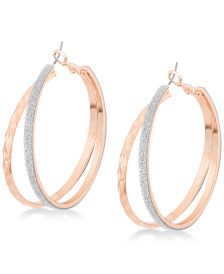 Rose Gold-Tone 2" Glitter Double Hoop Earrings