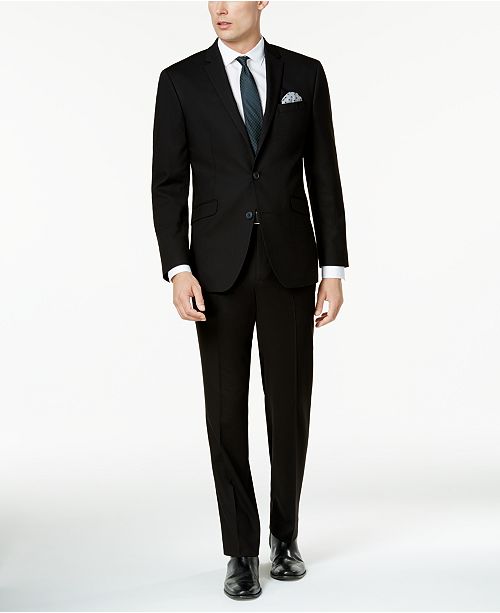 Kenneth Cole Reaction Men's Techni-Cole Solid Black Slim-Fit Suit ...