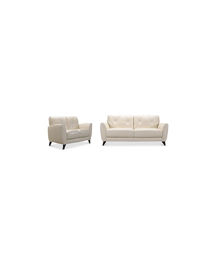 Furniture Myia 82" Leather Sofa and 62" Loveseat Set, Created for Macy's & Reviews Furniture