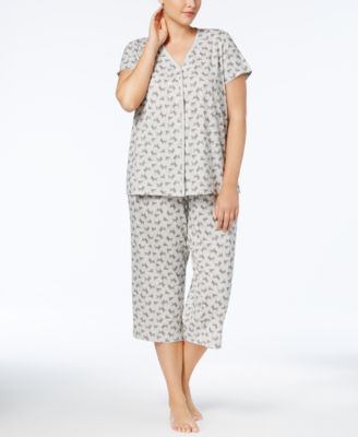 Charter Club - Plus Size Loop-Trimmed Top and Cropped Pants Pajama Set