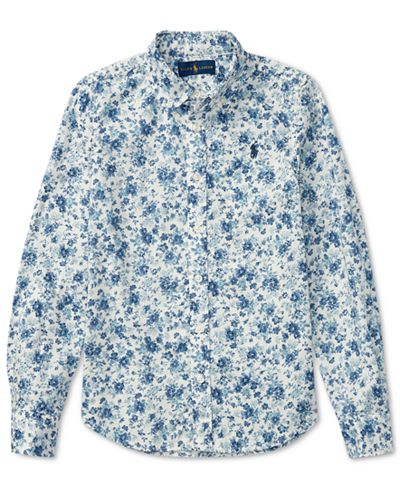 Ralph Lauren Floral Print Cotton Button Up Shirt Big Girls 7 16