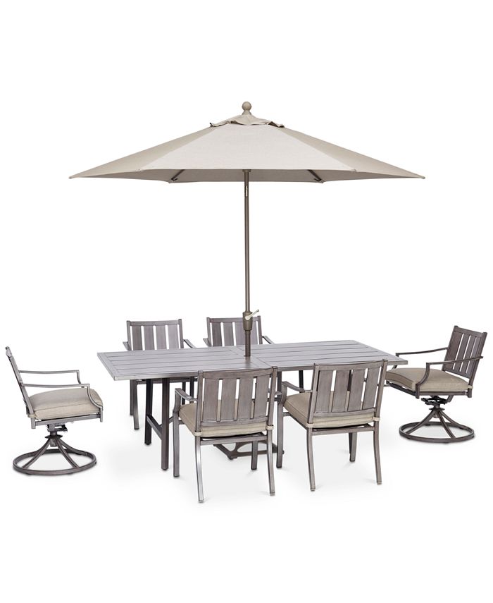 Furniture Wayland Outdoor Aluminum 7 Pc Dining Set 84 X 42 Rectangle Dining Table 4 Dining Chairs 2 Swivel Chairs With Sunbrella Cushions Created For Macy S Reviews Furniture Macy S