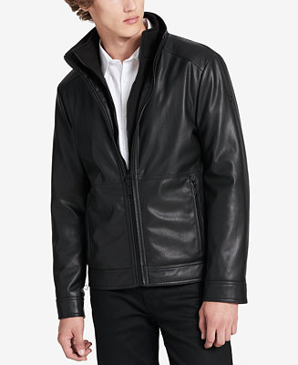 Calvin Klein Men's Faux-Leather Open-Bottom Jacket, Created for Macy's ...
