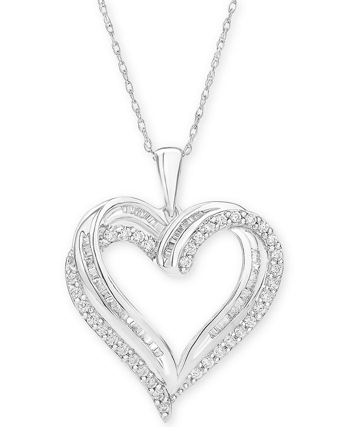 Diamond Heart Pendant 18 Necklace (1/2 ct. t.w.) in 10k White, Yellow or  Rose Gold.