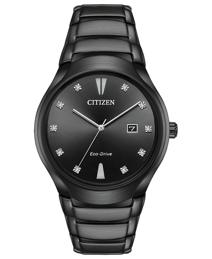 Citizen Eco-Drive Men's Diamond-Accent Black Stainless Steel Bracelet ...