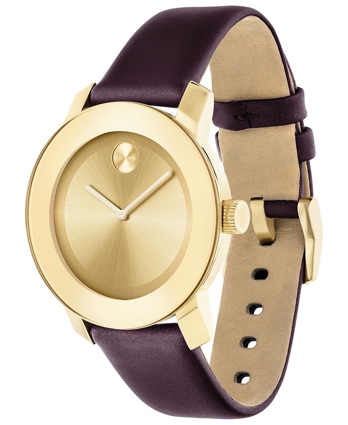 Movado Women's Swiss BOLD Burgundy Leather Strap Watch 36mm 3600456