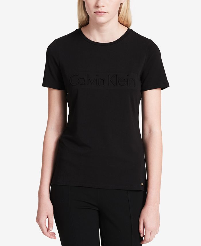Calvin Klein Short Sleeve Logo T-Shirt & Reviews - Tops - Women - Macy's