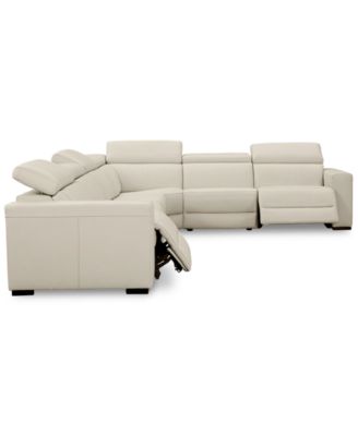 Nevio 6-pc Leather "L" Shaped Sectional Sofa with 2 Power Recliners and Articulating Headrests