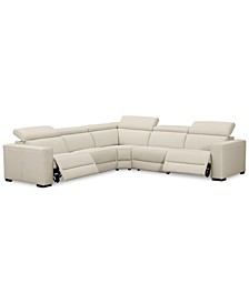 Nevio 5-Pc. Leather "L" Shaped Sectional with 2 Power Recliners with Articulating Headrests, Created for Macy's