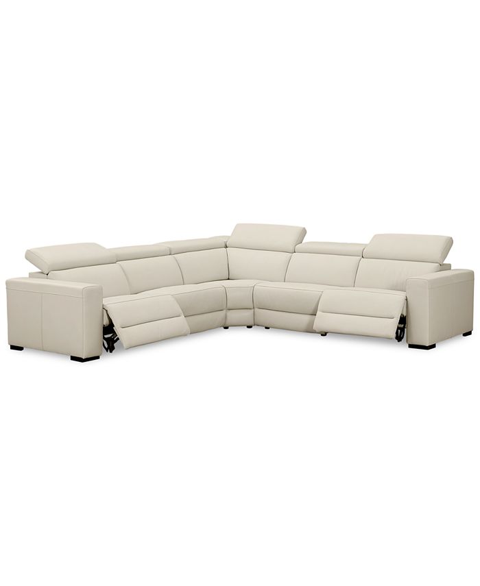 Furniture Nevio Leather Power Reclining Sectional Sofa with Articulating Headrests Collection