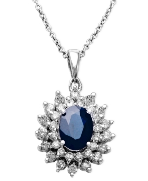 image of Royalty Inspired by Effy Sapphire (1-9/10 ct. t.w.) and Diamond (1 ct. t.w.) Two Row Oval Pendant in 14k White Gold