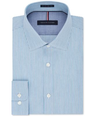 Tommy Hilfiger - Men's Slim-Fit Non-Iron Performance Aqua Stripe Dress Shirt