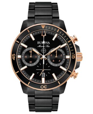 Bulova Men s Chronograph Marine Star Black Stainless Steel Bracelet Watch 45mm Macy s