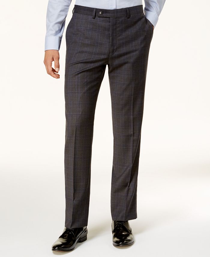 Calvin Klein Men's Slim-Fit Dark Gray & Blue Plaid Suit & Reviews ...