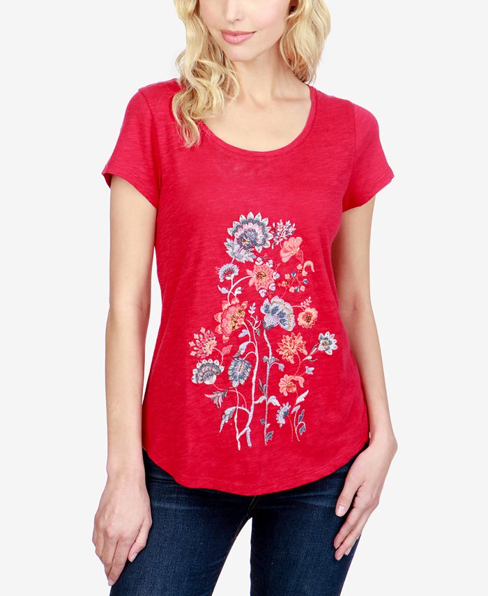 Lucky Brand Cotton Embroidered T-Shirt & Reviews - Tops - Women - Macy's