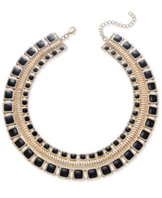 Thalia Sodi - Gold-Tone & Jet Enamel Wide Collar Necklace