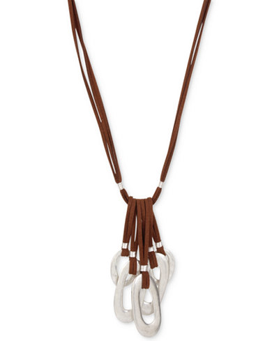 Robert Lee Morris Soho Silver-Tone Multi-Oval Brown Leather Pendant Necklace