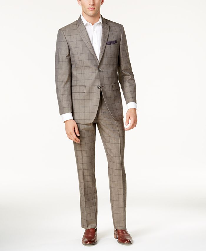 Perry Ellis Men's Slim-Fit Taupe Windowpane Suit & Reviews - Suits ...