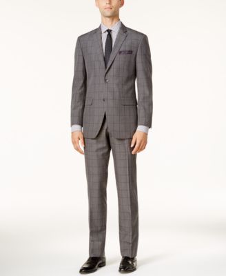 Perry Ellis - Men's Slim-Fit Gray Windowpane Suit