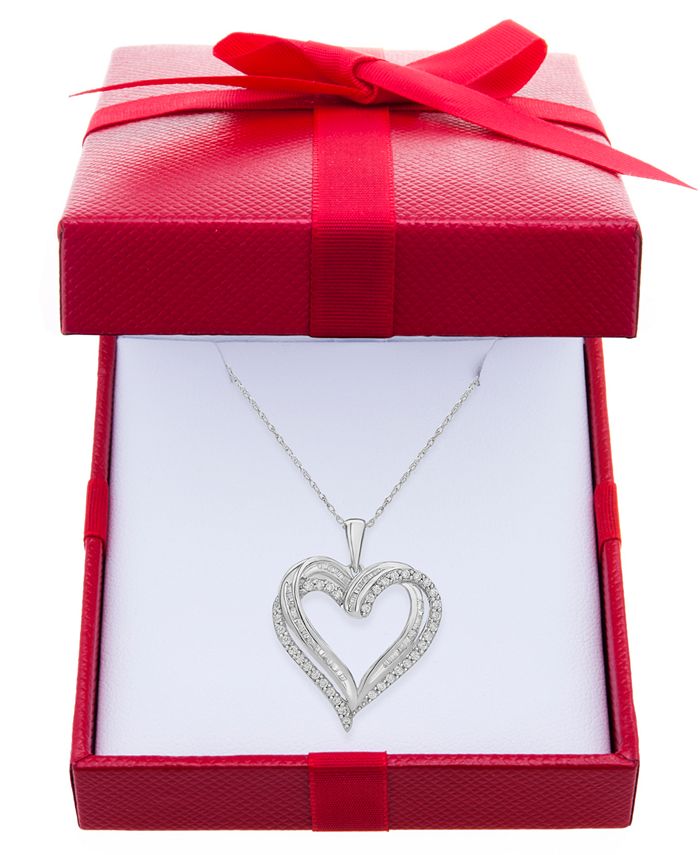 Macy's Diamond Heart Pendant 18" Necklace (1/2 ct. t.w.) in 10k White