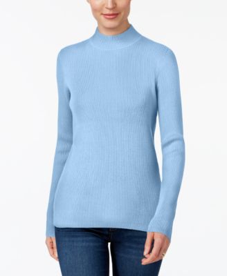 Karen Scott - Cotton Ribbed Mock-Neck Sweater