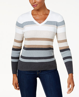 Karen Scott Petite Cotton Striped Sweater, Created for Macy's & Reviews ...