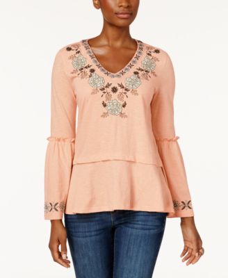 Style & Co Embroidered Peplum Top, Created For Macy's & Reviews - Tops ...