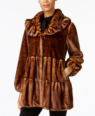 Jones New York Faux-Fur Tiered Babydoll Coat - Coats - Women - Macy's