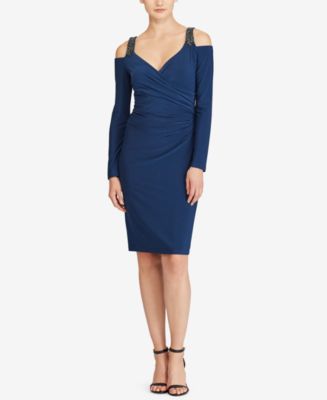 Lauren Ralph Lauren Beaded-Detail Cold-Shoulder Dress - Macy's