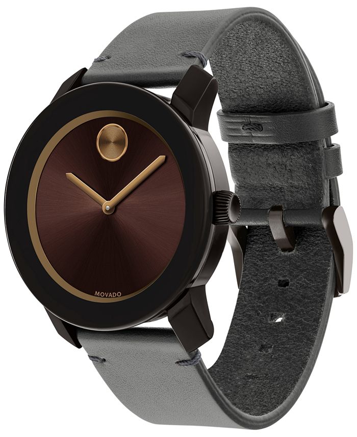 Movado Men's Swiss Bold Gray Leather Strap Watch 42mm Macy's