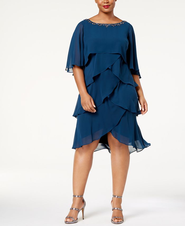 SL Fashions Plus Size Embellished Tiered Chiffon Dress - Macy's