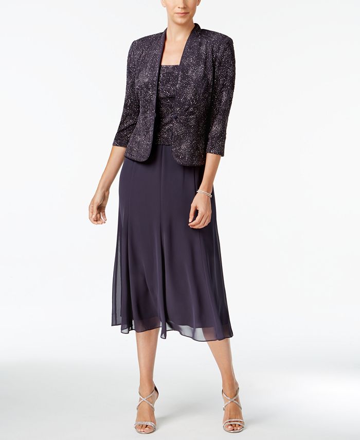 Alex Evenings Sleeveless Jacquard Sparkle Dress and Jacket - Macy's