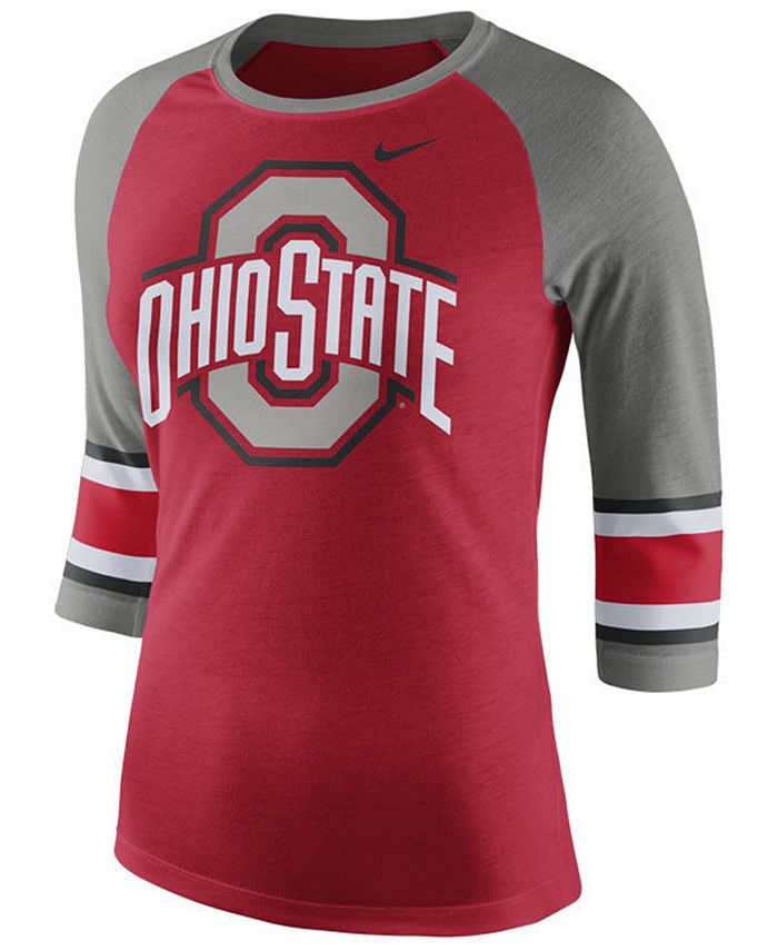 Nike Women's Ohio State Buckeyes Team Stripe Logo Raglan T-Shirt ...